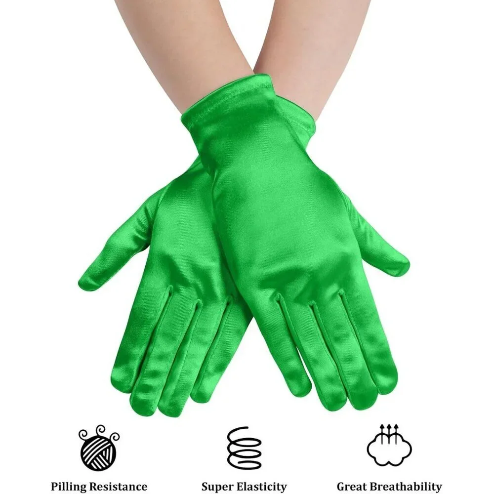 Women's Formal Short Green Satin Gloves Bridal Wedding Banquet Party Costume